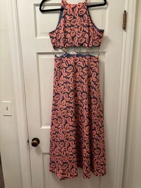 Women’s LIKELY Coral and Navy Floral Halter Maxi Dress